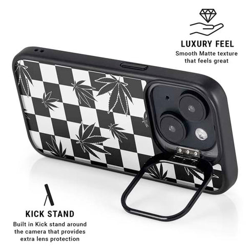Marijuana Checkered iPhone 15 Kickstand Case