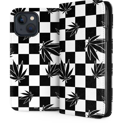 Marijuana Checkered iPhone 15 Plus Folio Case