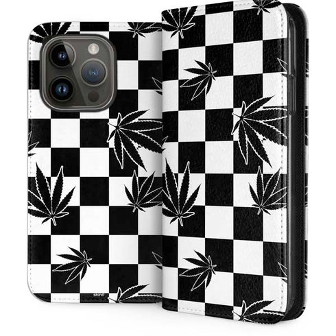 Marijuana Checkered iPhone 15 Pro Folio Case