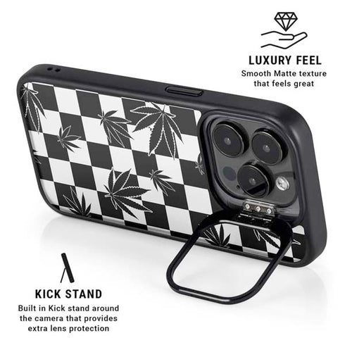 Marijuana Checkered iPhone 15 Pro Kickstand Case