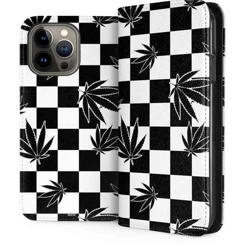 Marijuana Checkered iPhone 15 Pro Max Folio Case