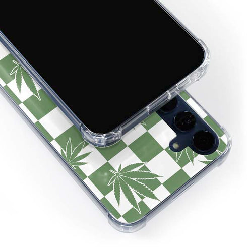 Marijuana Green Checkered Galaxy A55 5G Clear Case