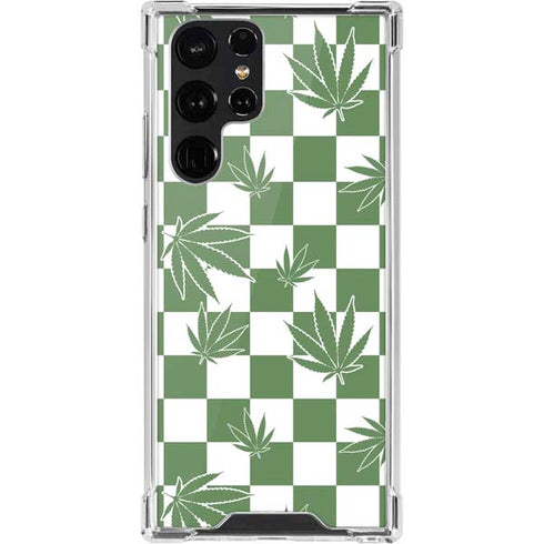 Marijuana Green Checkered Galaxy S22 Ultra Clear Case