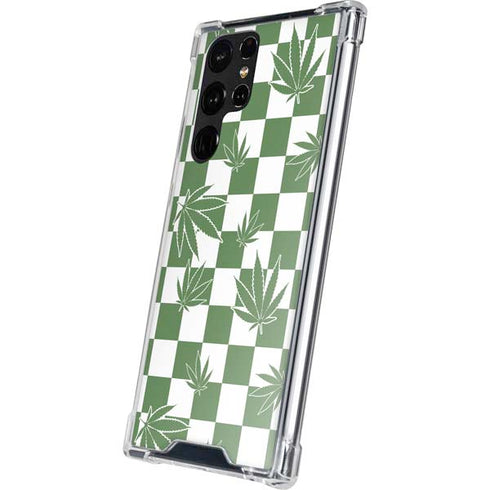 Marijuana Green Checkered Galaxy S22 Ultra Clear Case