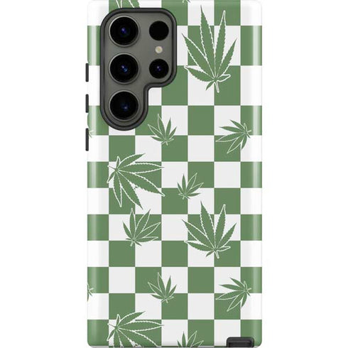 Marijuana Green Checkered Galaxy S23 Ultra Pro Case