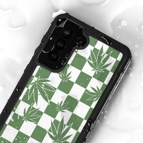 Marijuana Green Checkered Galaxy S24 Plus Waterproof Case