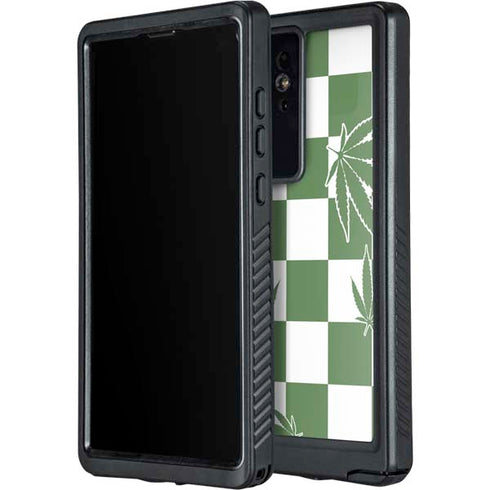 Marijuana Green Checkered Galaxy S24 Ultra Waterproof Case
