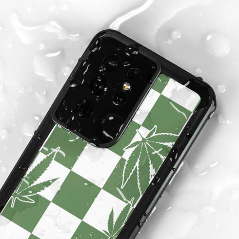 Marijuana Green Checkered Galaxy S24 Ultra Waterproof Case