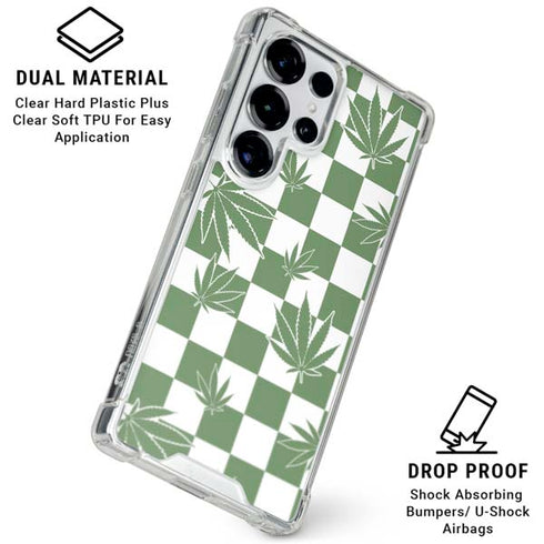 Marijuana Green Checkered Galaxy S25 Ultra Clear Case