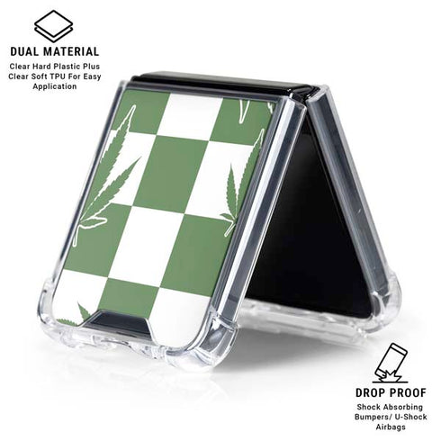 Marijuana Green Checkered Galaxy Z Flip6 Clear Case