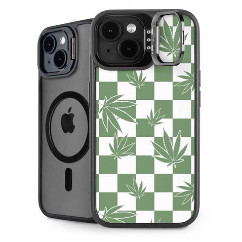 Marijuana Green Checkered iPhone 14 Kickstand Case