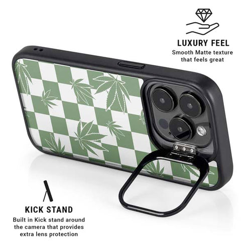 Marijuana Green Checkered iPhone 14 Pro Kickstand Case