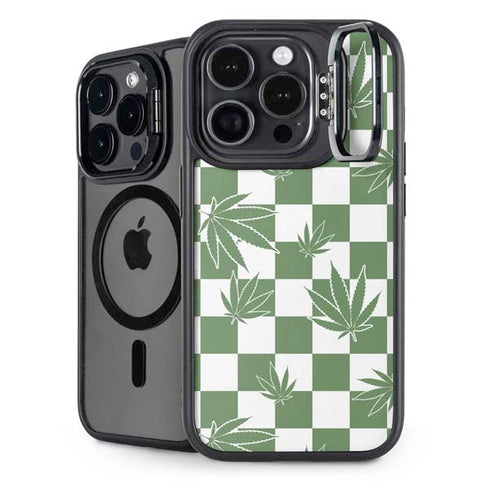 Marijuana Green Checkered iPhone 14 Pro Max Kickstand Case