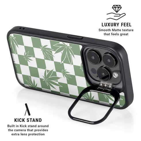 Marijuana Green Checkered iPhone 14 Pro Max Kickstand Case