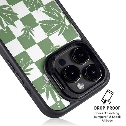 Marijuana Green Checkered iPhone 14 Pro Max Kickstand Case