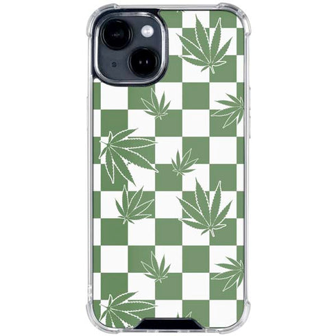 Marijuana Green Checkered iPhone 15 Clear Case