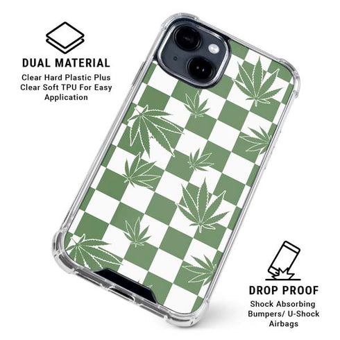 Marijuana Green Checkered iPhone 15 Clear Case