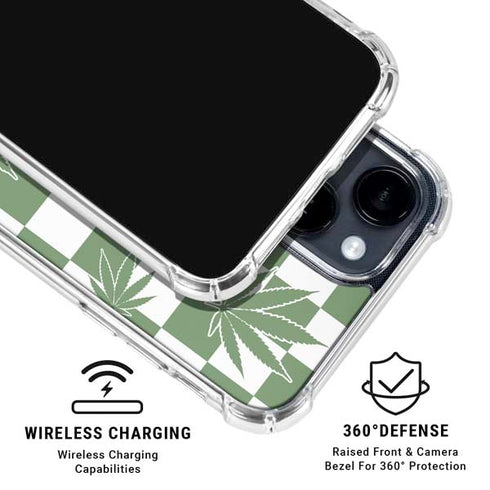 Marijuana Green Checkered iPhone 15 Clear Case