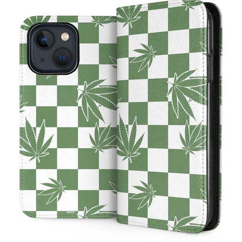 Marijuana Green Checkered iPhone 15 Folio Case