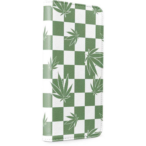 Marijuana Green Checkered iPhone 15 Folio Case