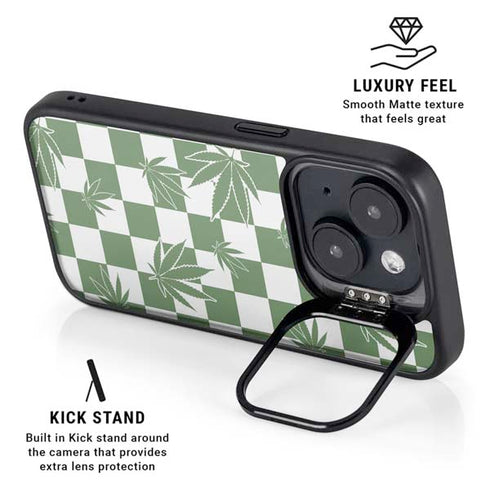 Marijuana Green Checkered iPhone 15 Kickstand Case
