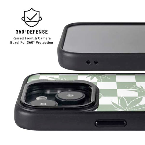 Marijuana Green Checkered iPhone 15 Kickstand Case