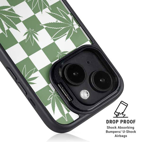 Marijuana Green Checkered iPhone 15 Kickstand Case