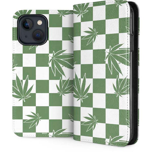 Marijuana Green Checkered iPhone 15 Plus Folio Case