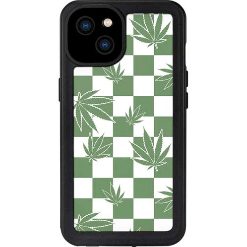 Marijuana Green Checkered iPhone 15 Plus Waterproof Case