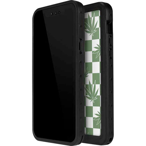 Marijuana Green Checkered iPhone 15 Plus Waterproof Case