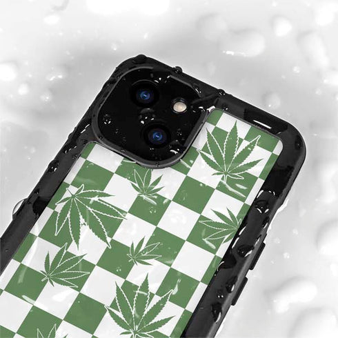 Marijuana Green Checkered iPhone 15 Plus Waterproof Case