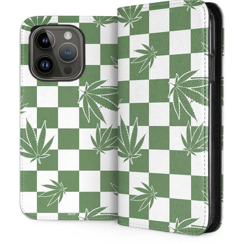 Marijuana Green Checkered iPhone 15 Pro Folio Case