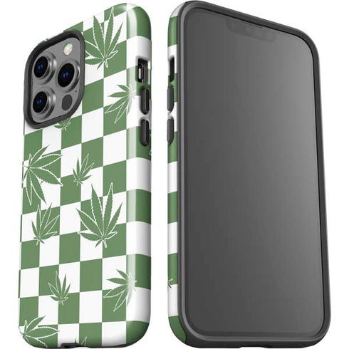 Marijuana Green Checkered iPhone 15 Pro Impact Case