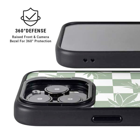 Marijuana Green Checkered iPhone 15 Pro Kickstand Case