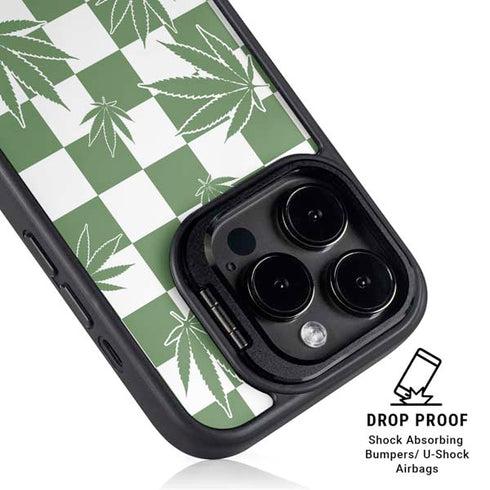 Marijuana Green Checkered iPhone 15 Pro Max Kickstand Case