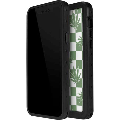 Marijuana Green Checkered iPhone 15 Pro Waterproof Case