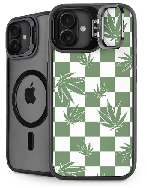 Marijuana Green Checkered iPhone 16 Kickstand Case