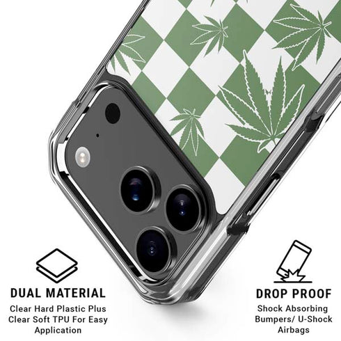 Marijuana Green Checkered iPhone 18 Pro Clear Case