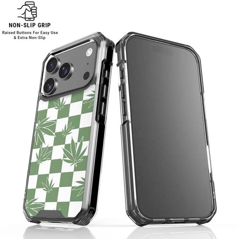Marijuana Green Checkered iPhone 18 Pro Clear Case