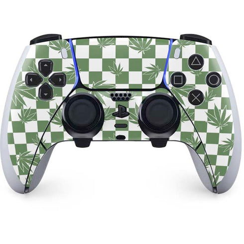 Marijuana Green Checkered PS5 DualSense Edge Pro Controller Skin