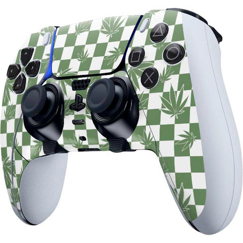 Marijuana Green Checkered PS5 DualSense Edge Pro Controller Skin