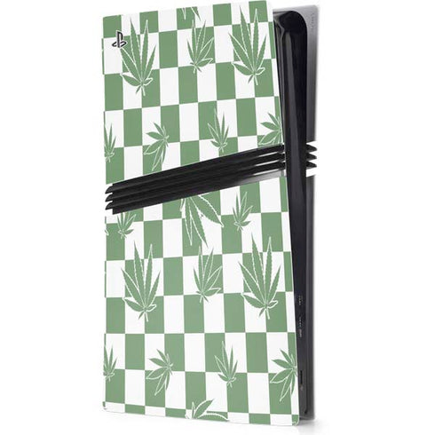 Marijuana Green Checkered PS5 Pro Console Skin