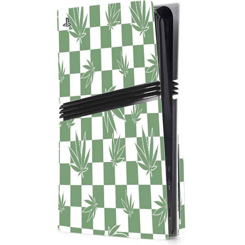 Marijuana Green Checkered PS5 Pro Disk Console Skin