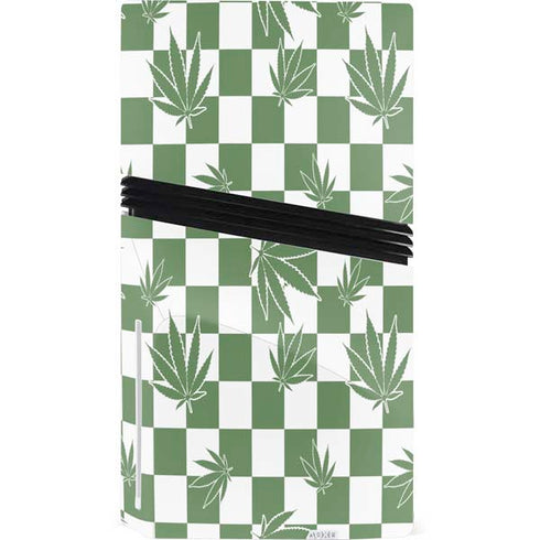 Marijuana Green Checkered PS5 Pro Disk Console Skin