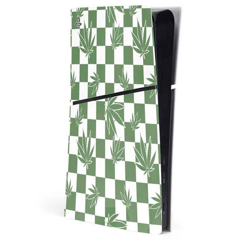 Marijuana Green Checkered PS5 Slim Digital Edition Console Skin