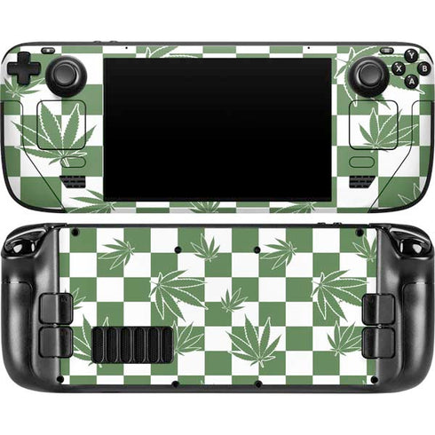 Marijuana Green Checkered Steam Deck Handheld Gaming Computer OLED Skin