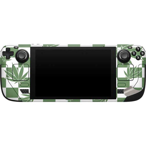 Marijuana Green Checkered Steam Deck Handheld Gaming Computer Skin