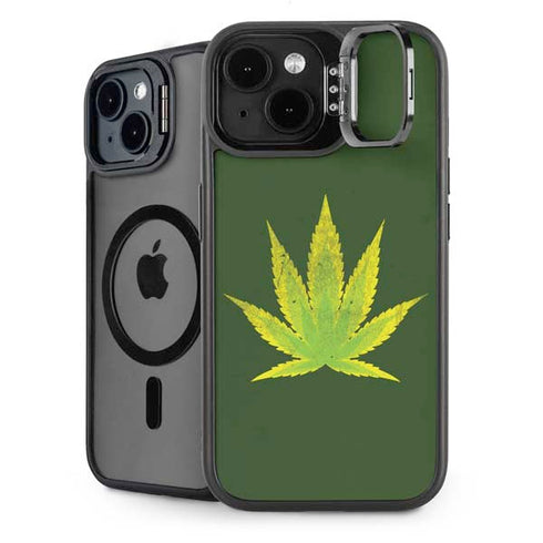 Marijuana Leaf Light Green iPhone 15 Plus Kickstand Case