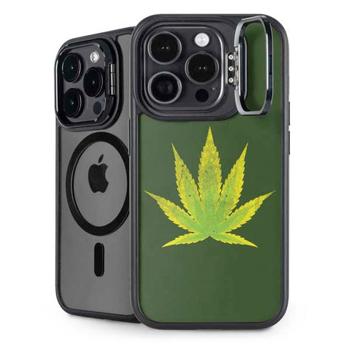 Marijuana Leaf Light Green iPhone 15 Pro Kickstand Case