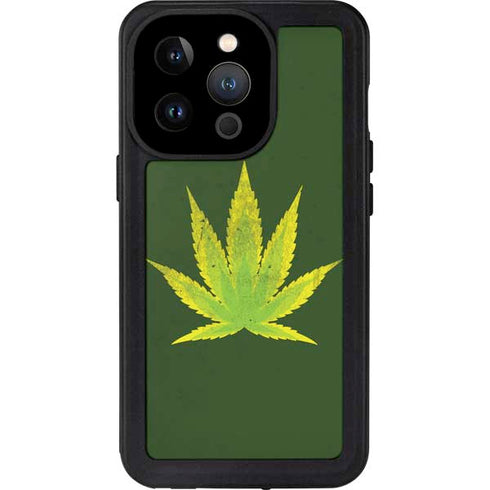 Marijuana Leaf Light Green iPhone 15 Pro Waterproof Case
